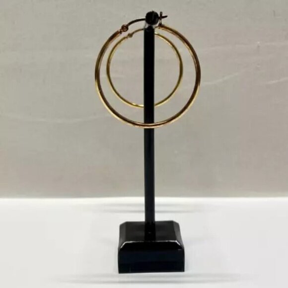 Sterling Silver Vermeil Hoop Earrings 1 1/2" Gold Plated FAS 925 Stamped 3.6g - Picture 3 of 5